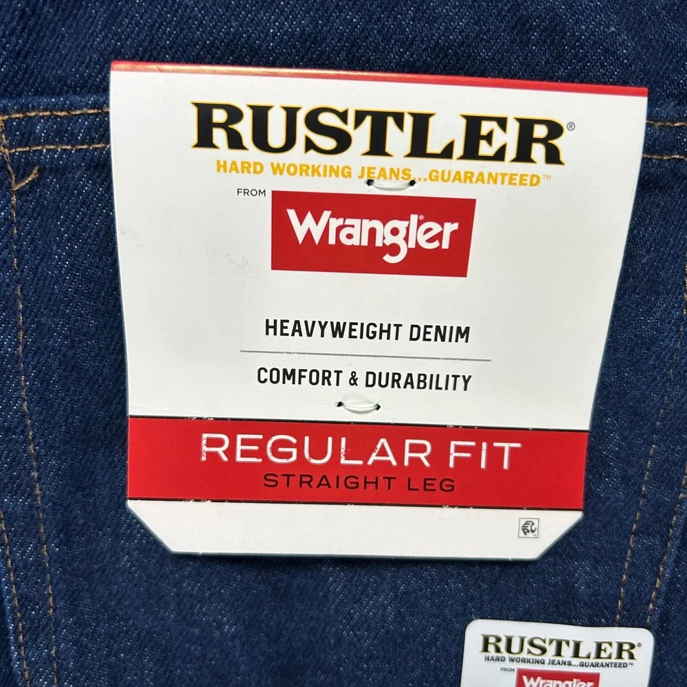 Wrangler Rustler Jeans Regular Fit Mens 42x32 Blue Heavyweight‎ Denim Workwear